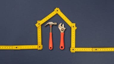 home repair hand tools under house shape measure